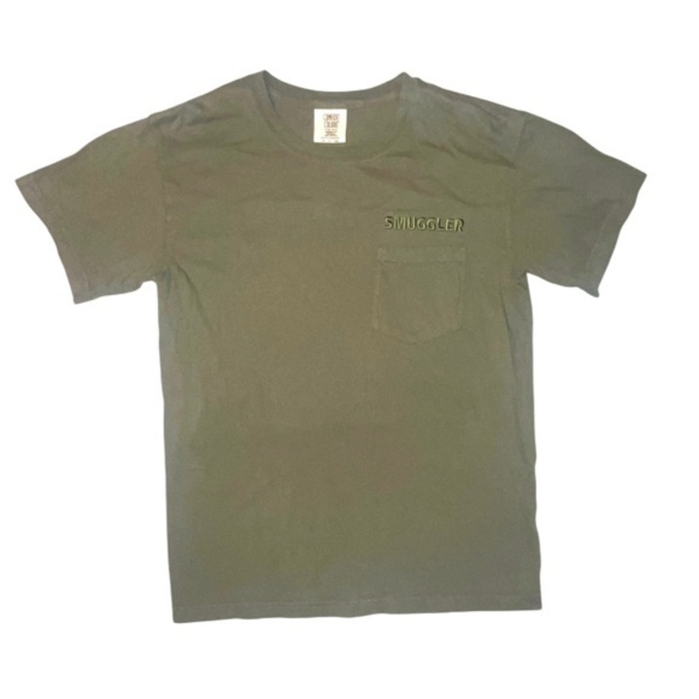 Comfort Colors Green Smuggler Embroidered T-shirt Crewneck Front Pocket Small